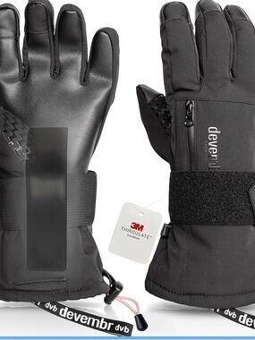 devembr Women's Black Insulated Ski Gloves with Thinsulate